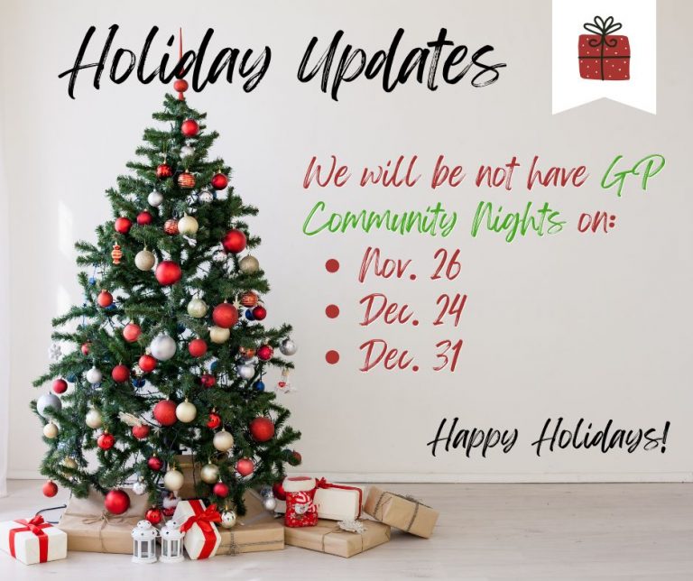 Holiday Dates with no GP Community Nights